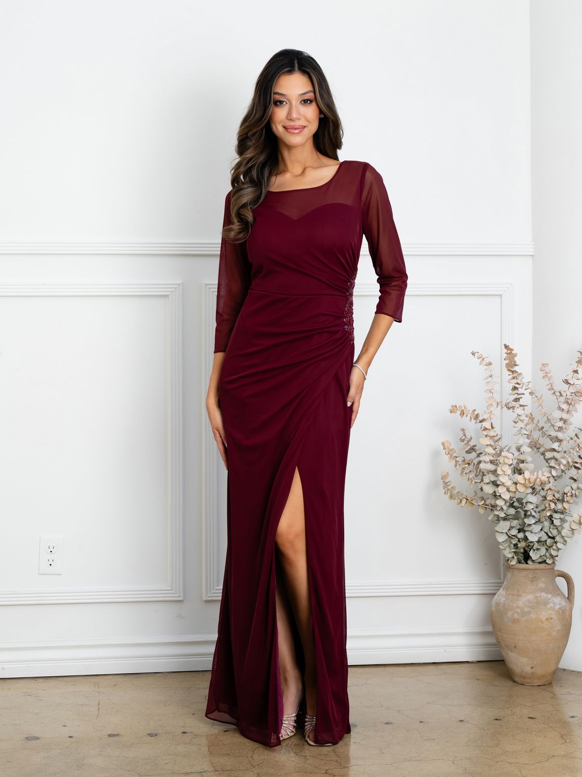Eva Fashion 3501 Long Formal Mother of the Bride Slit Dress