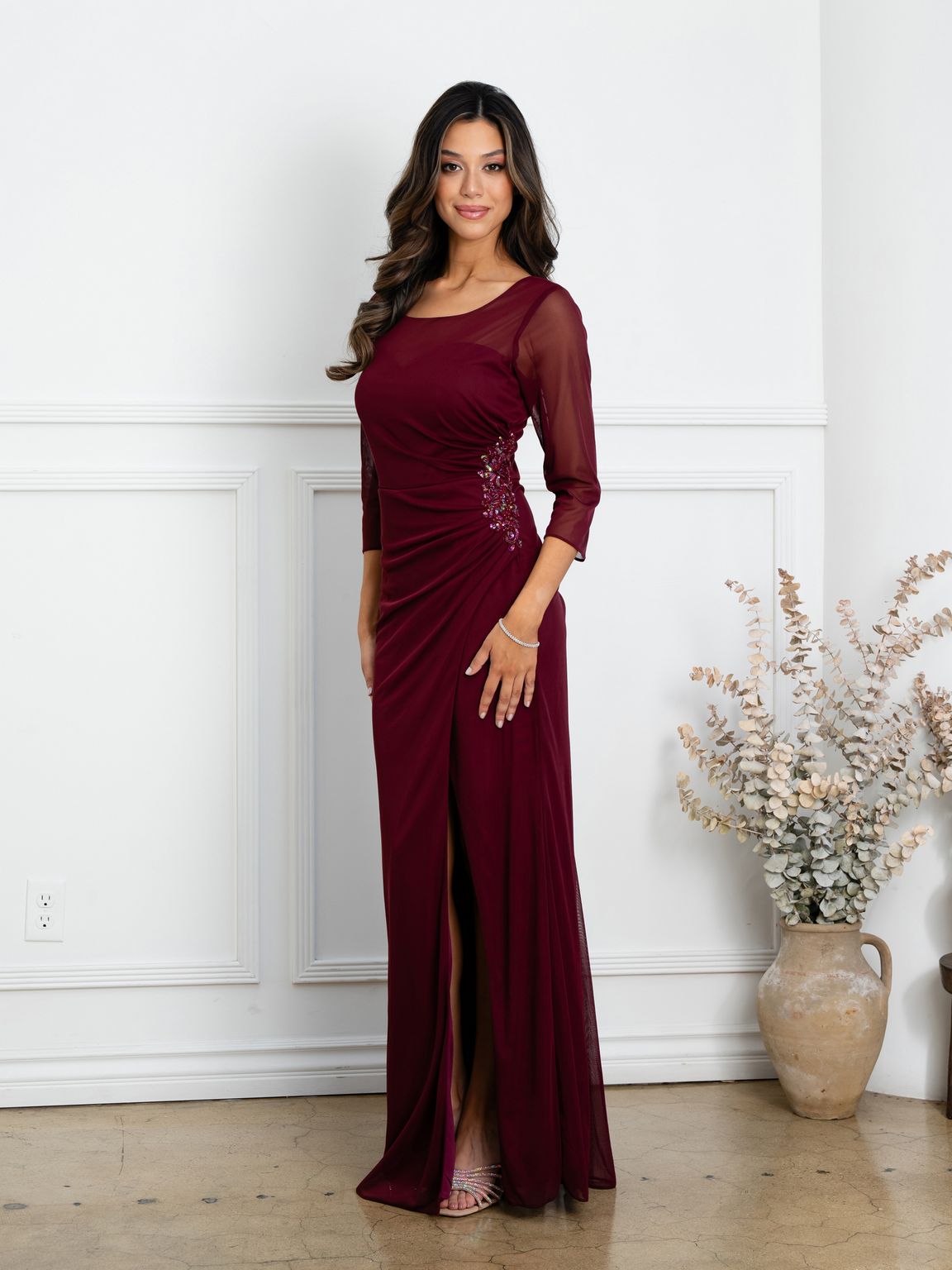 Eva Fashion 3501 Long Formal Mother of the Bride Slit Dress