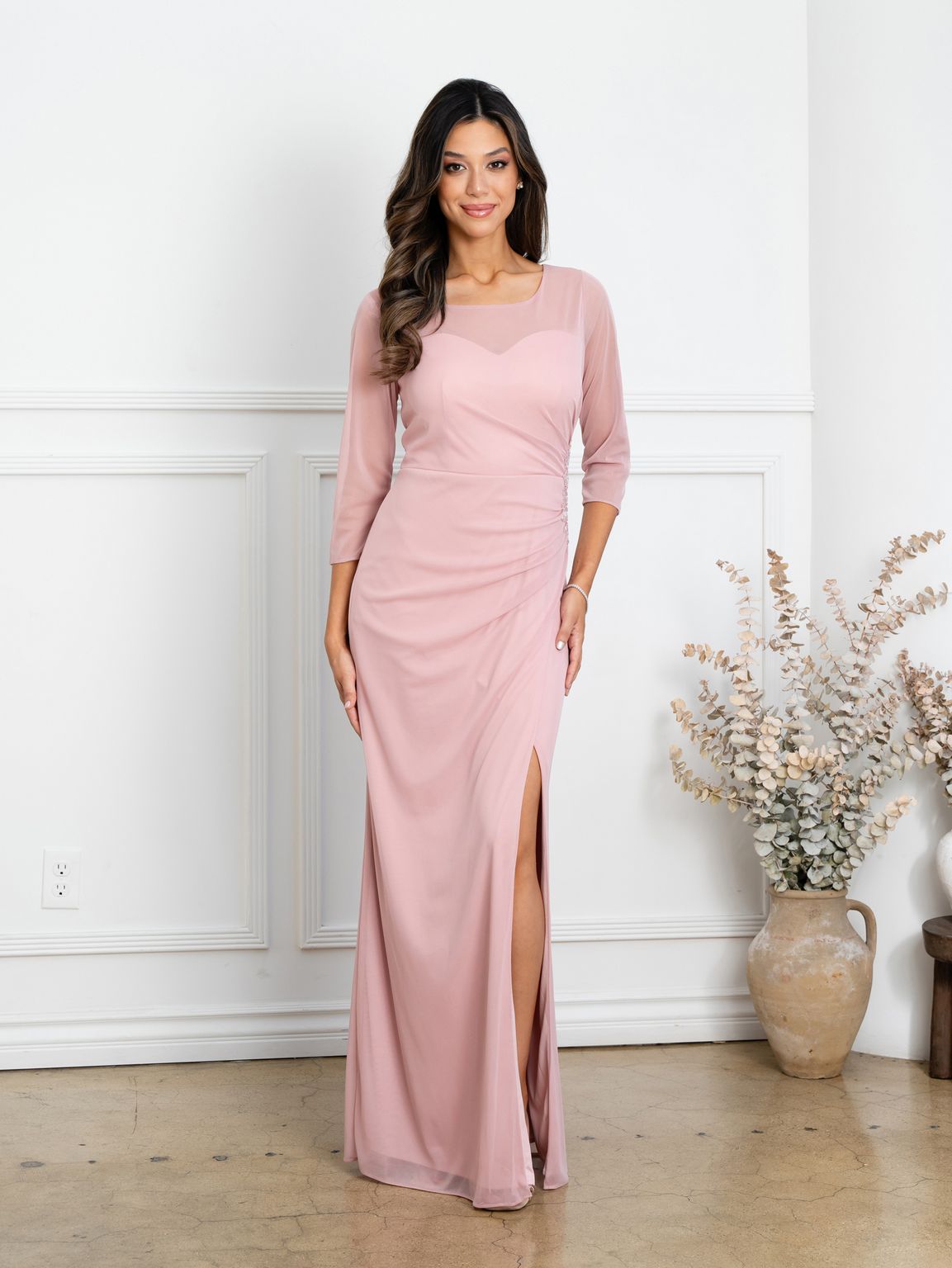 Eva Fashion 3501 Long Formal Mother of the Bride Slit Dress