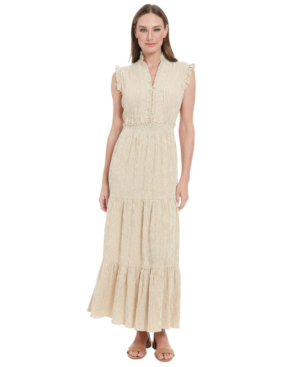 Striped Tiered Ruffle Maxi Dress London Times T7445M