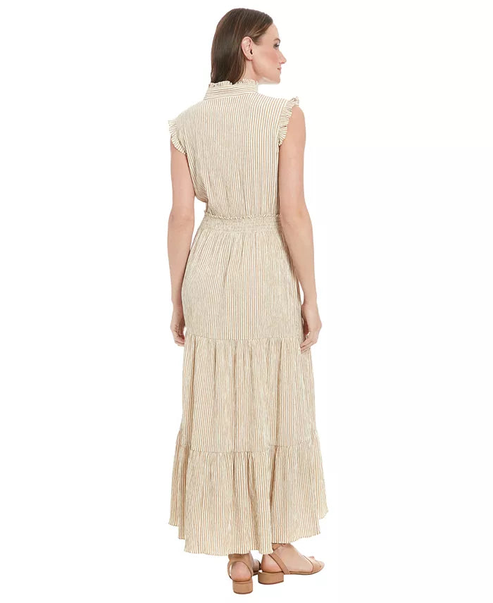 Striped Tiered Ruffle Maxi Dress London Times T7445M