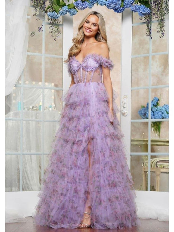 Colors 3504 Long Floral Print Ball Gown Formal Prom Dress