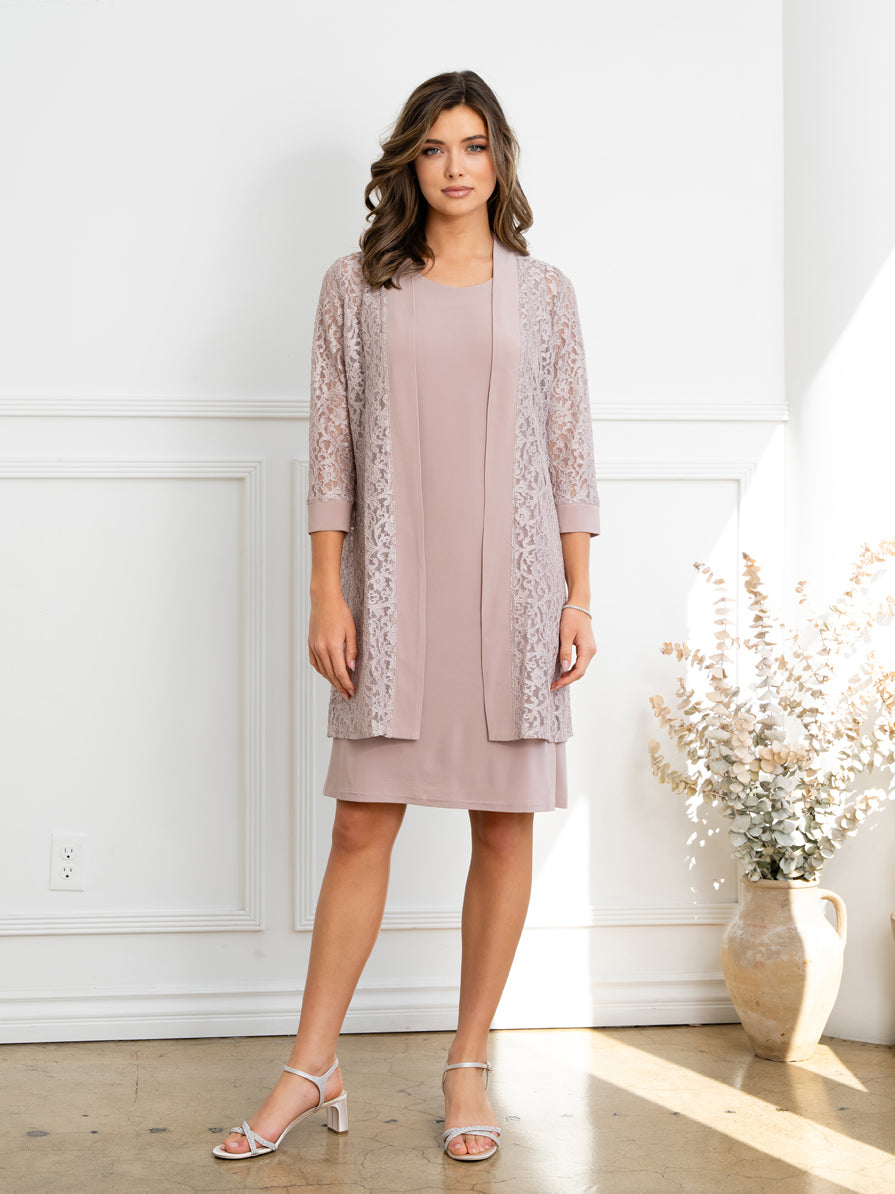 Cocktail Dresses Two Piece Short Mother of the Bride Jacket Dress Cocoa