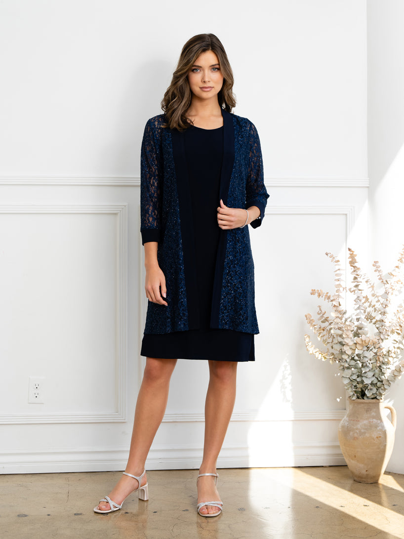 Cocktail Dresses Two Piece Short Mother of the Bride Jacket Dress Navy