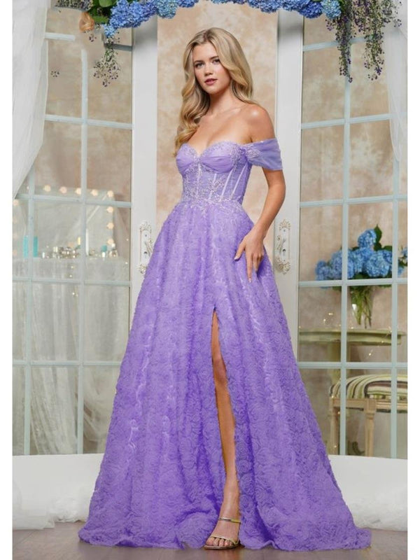 Colors 3506 3D Floral Long Formal A Line Prom Dress