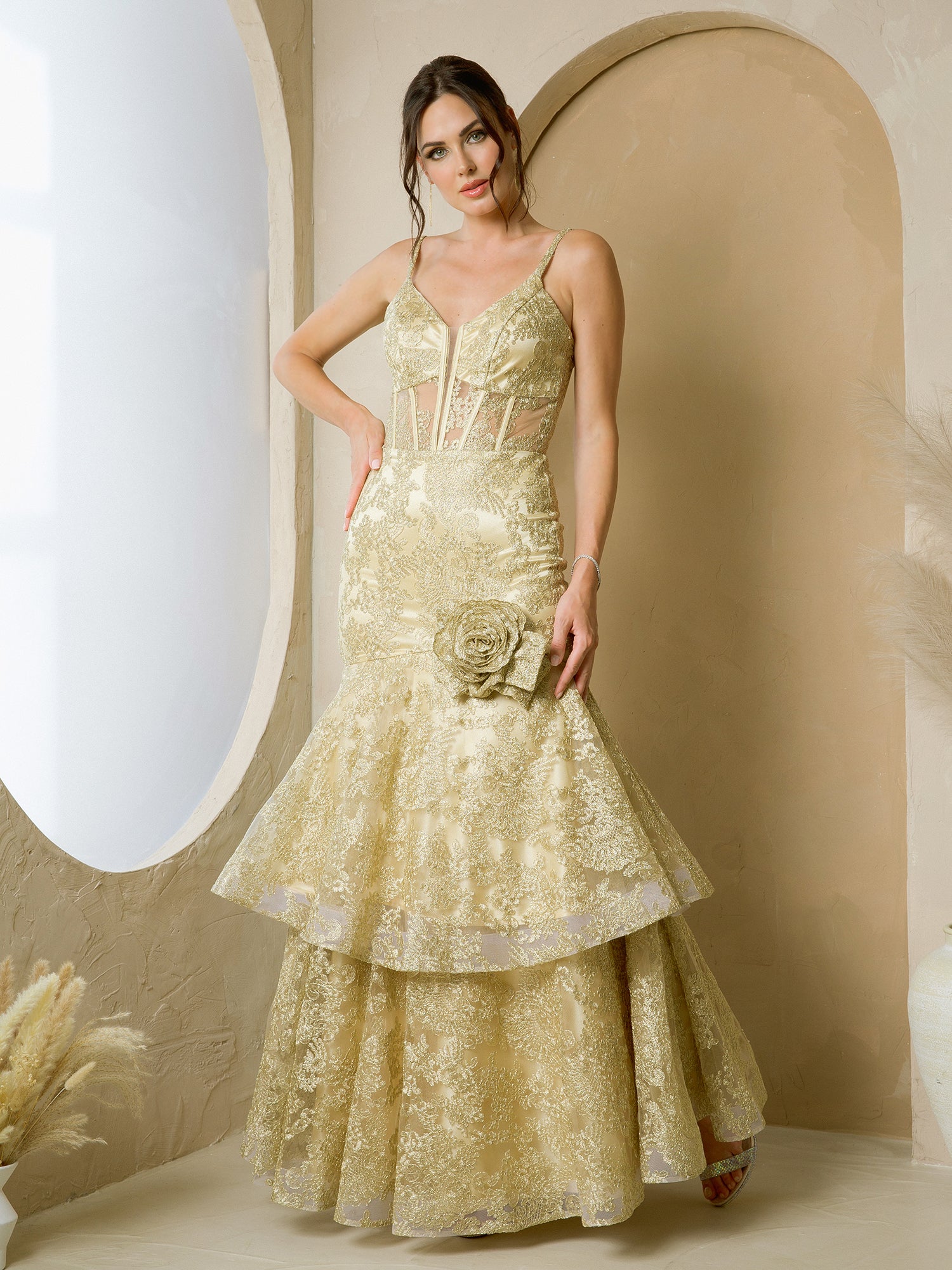 Eva Fashion 3507 Evening Long Formal Prom Dress - Champagne / S Eva Fashion 3507 Evening Long Formal Prom Dress - Champagne / S