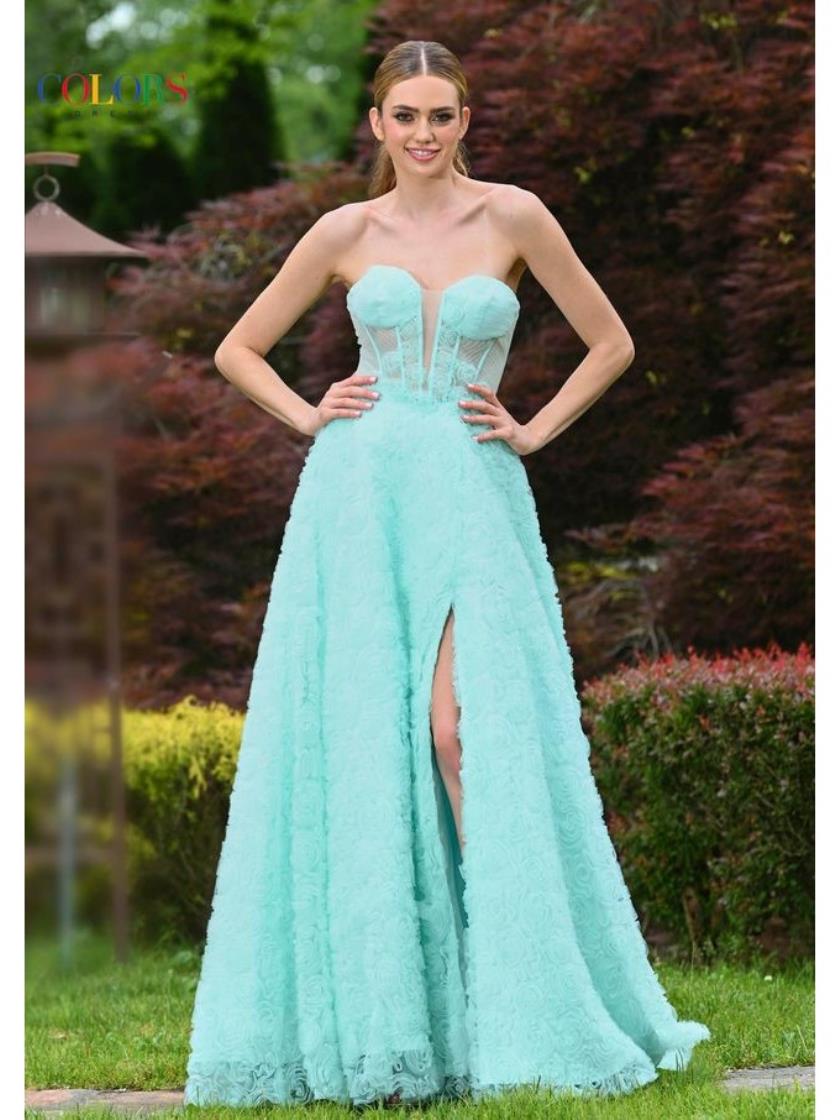 Colors 3507 Long Ball Gown Fitted Formal Prom Dress
