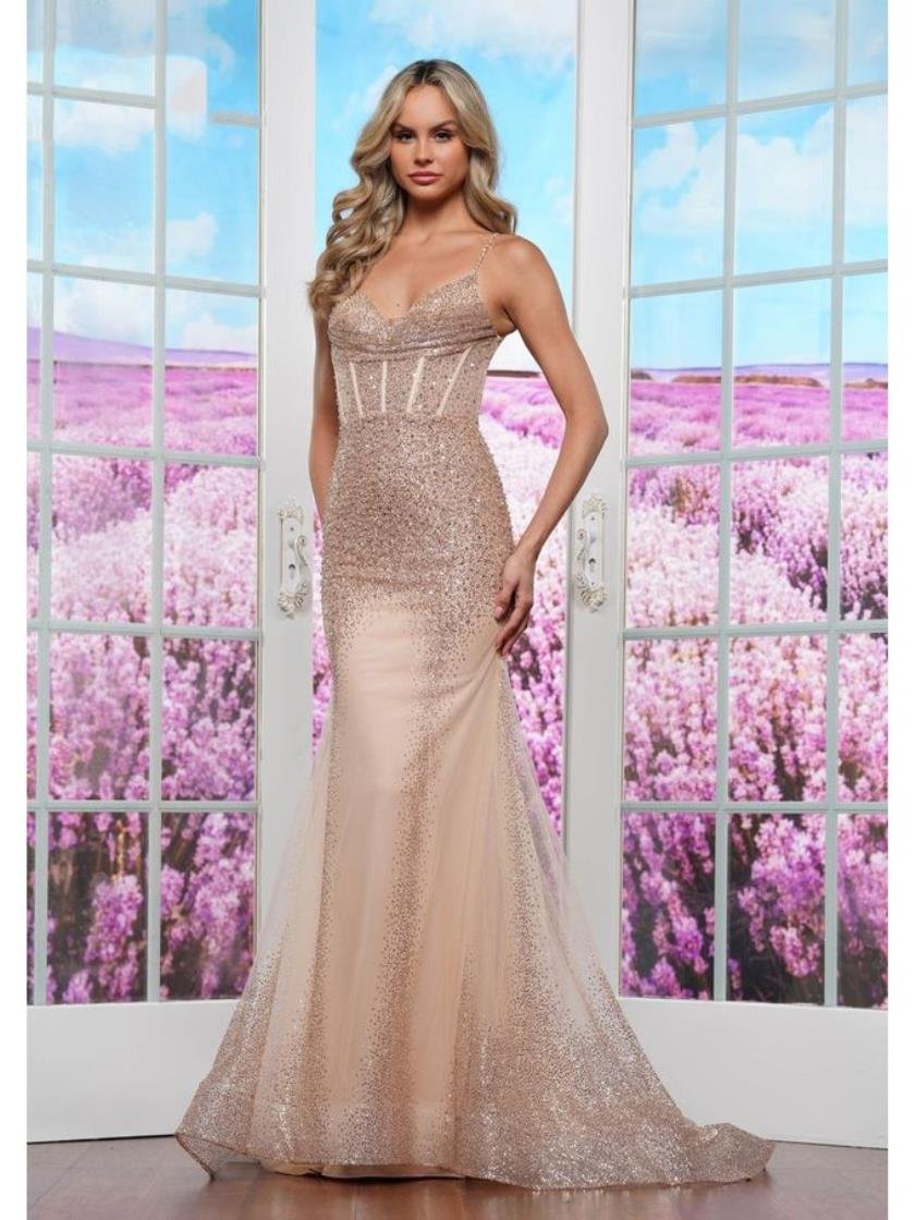 Prom Dresses Formal Evening Fitted Long Prom Dress  Nude