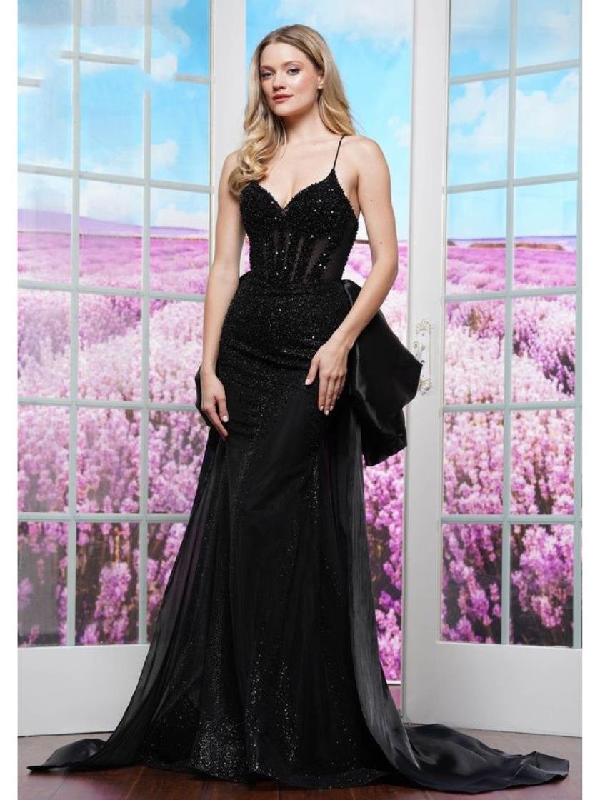 Prom Dresses Long Fully Beaded Fitted Flare Formal Prom Dress Black
