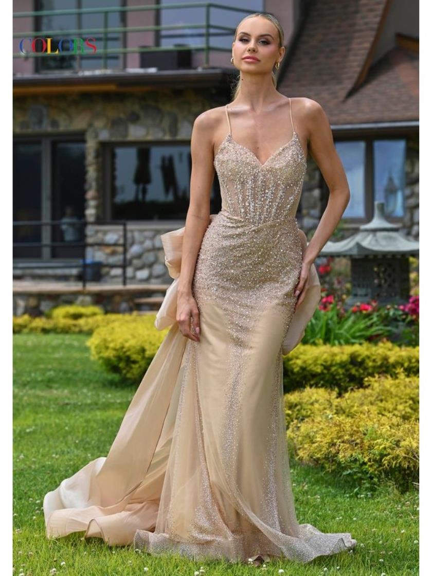 Colors 3509 Long Beaded Formal Prom Dress