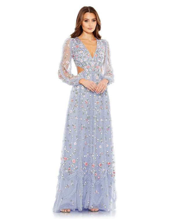 Long Sleeve Floral Dress Formal Prom Mac Duggal 35107