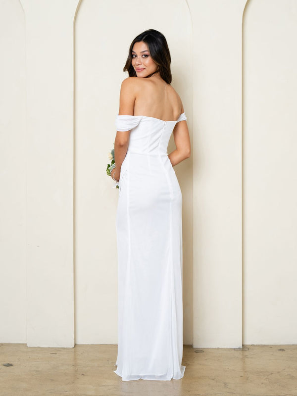 Wedding Dresses Pleated Long Bridal Gown Fitted Slit Wedding Dress White