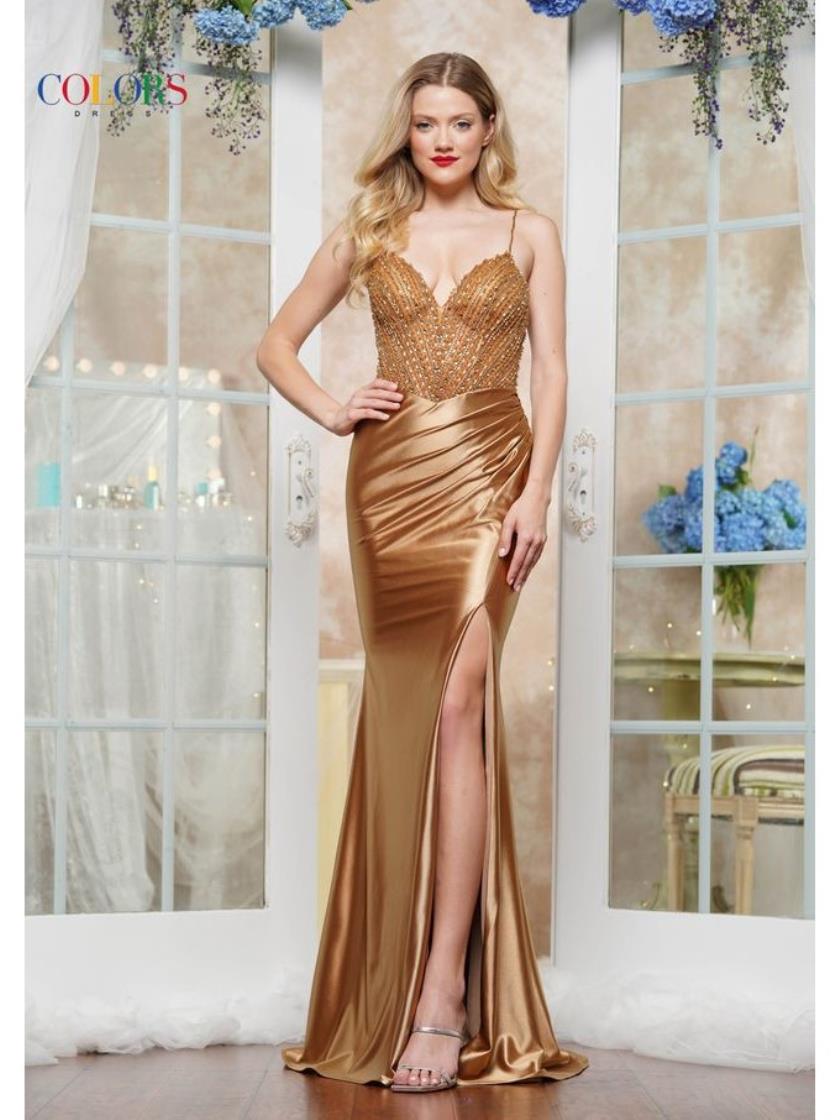 Colors 3510 Beaded Formal Long Fitted Prom Dress