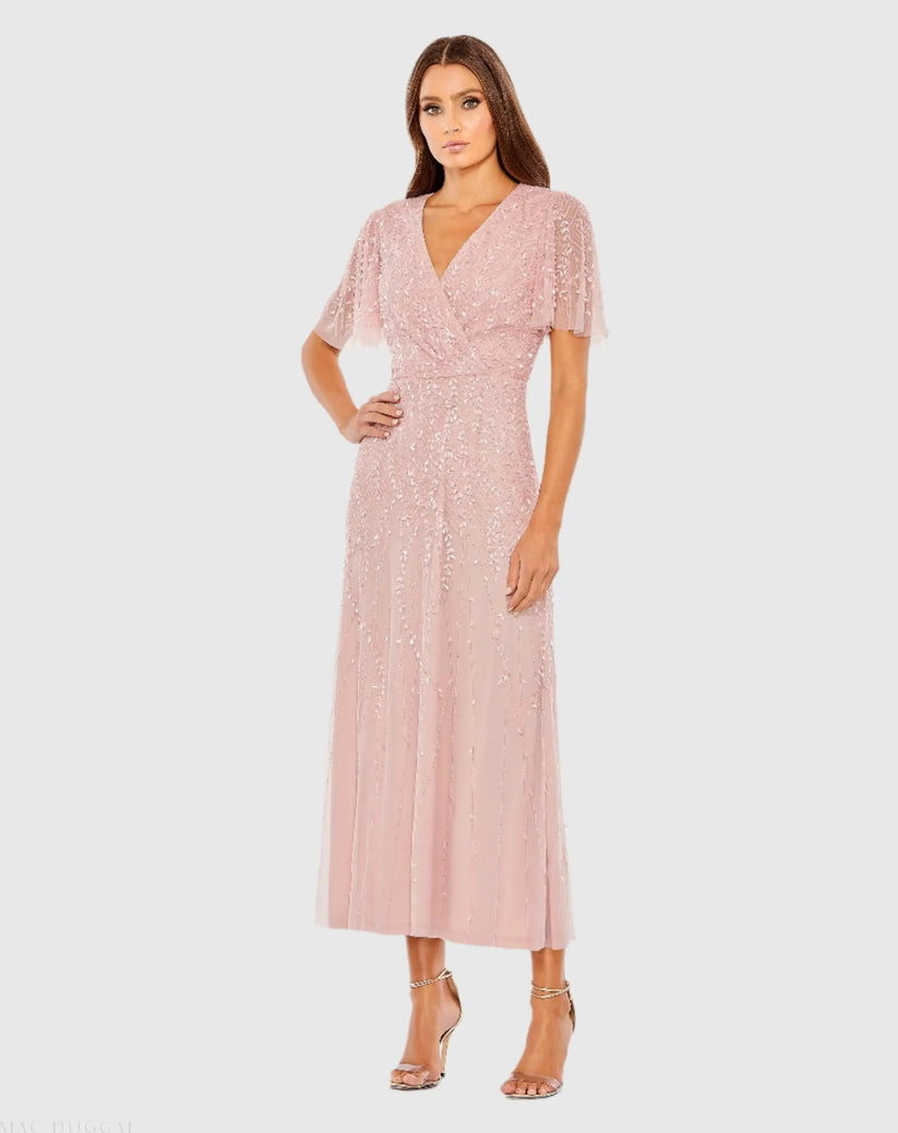 Formal Dresses Long Beaded Formal Prom Midi Length Dress Rose