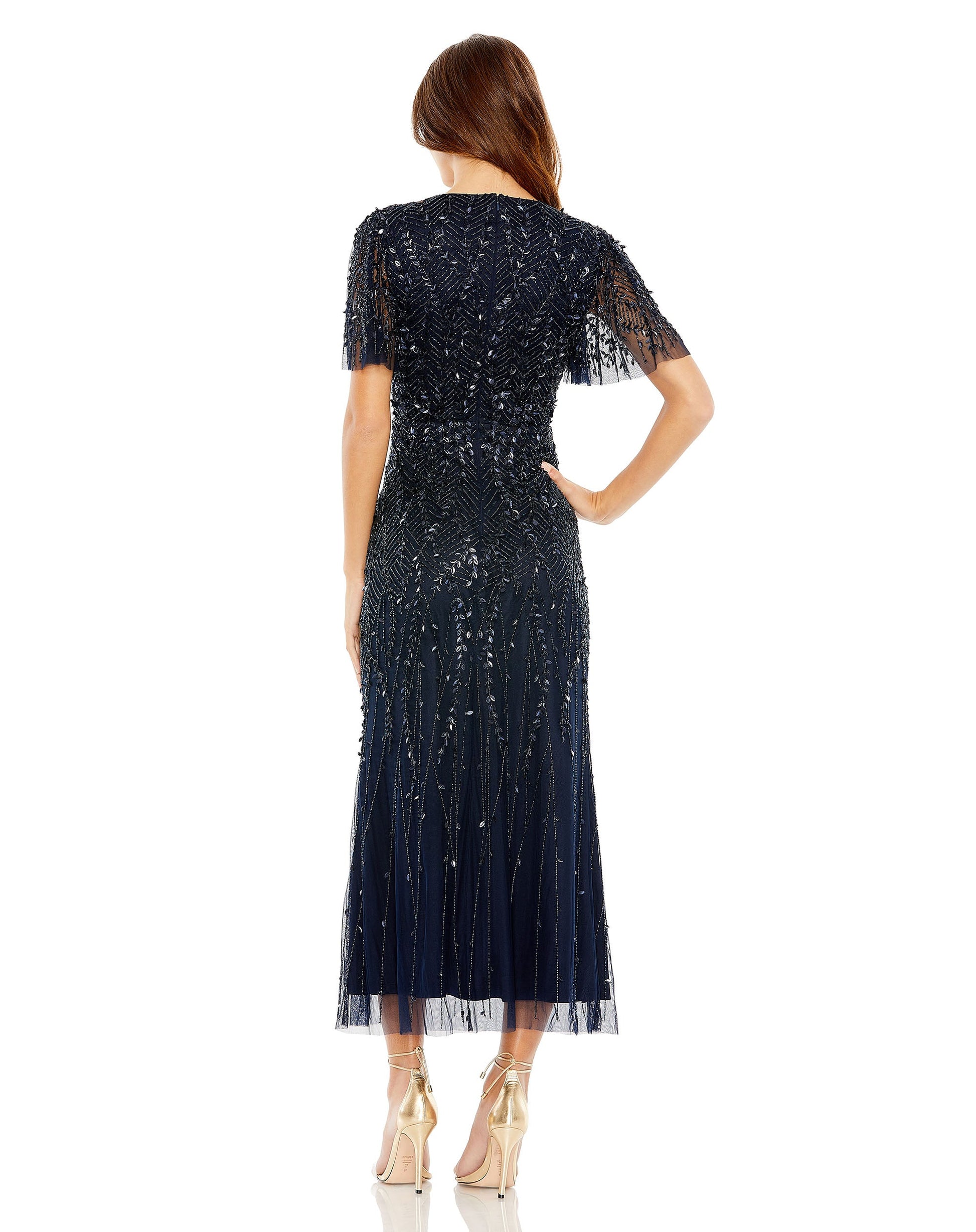 Mac Duggal 35116 Long Beaded Formal Midi Length Dress