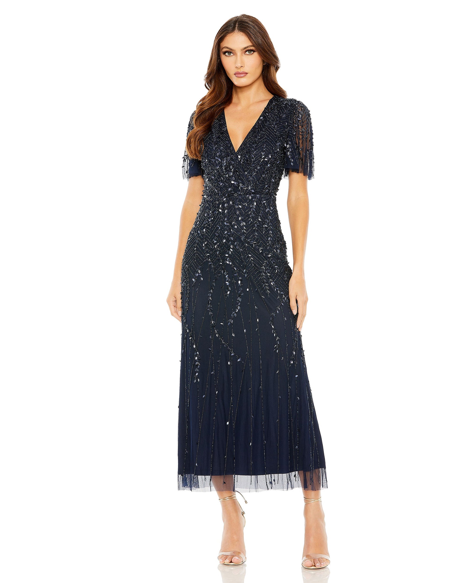 Mac Duggal 35116 Long Beaded Formal Midi Length Dress