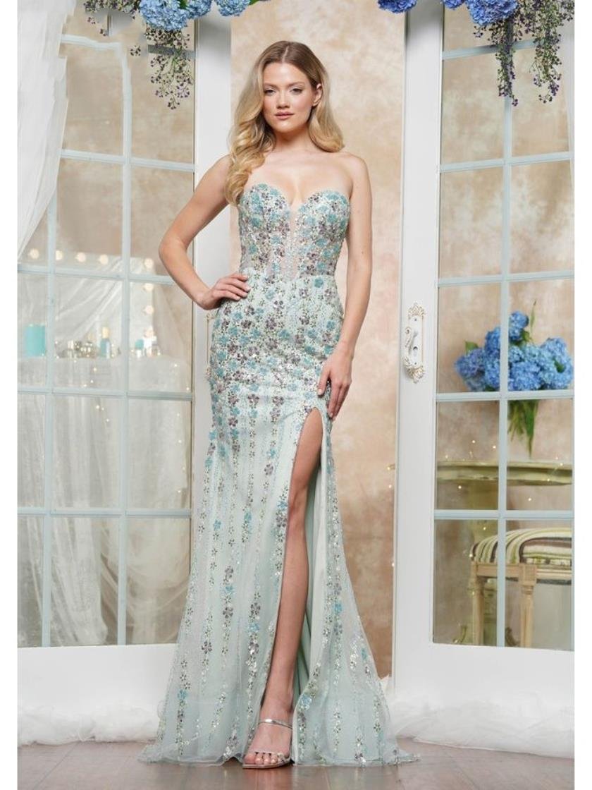 tiffany blue color dresses Colors 3511 Beaded Formal Fitted Sequin Long Prom Dress – The Dress Outlet