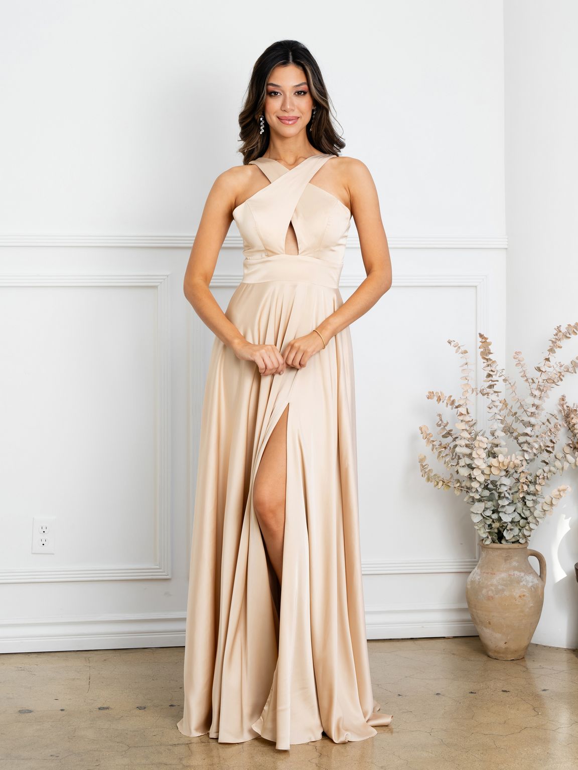 Prom Dresses Prom Long A Line Slit Formal Evening Dress Champagne