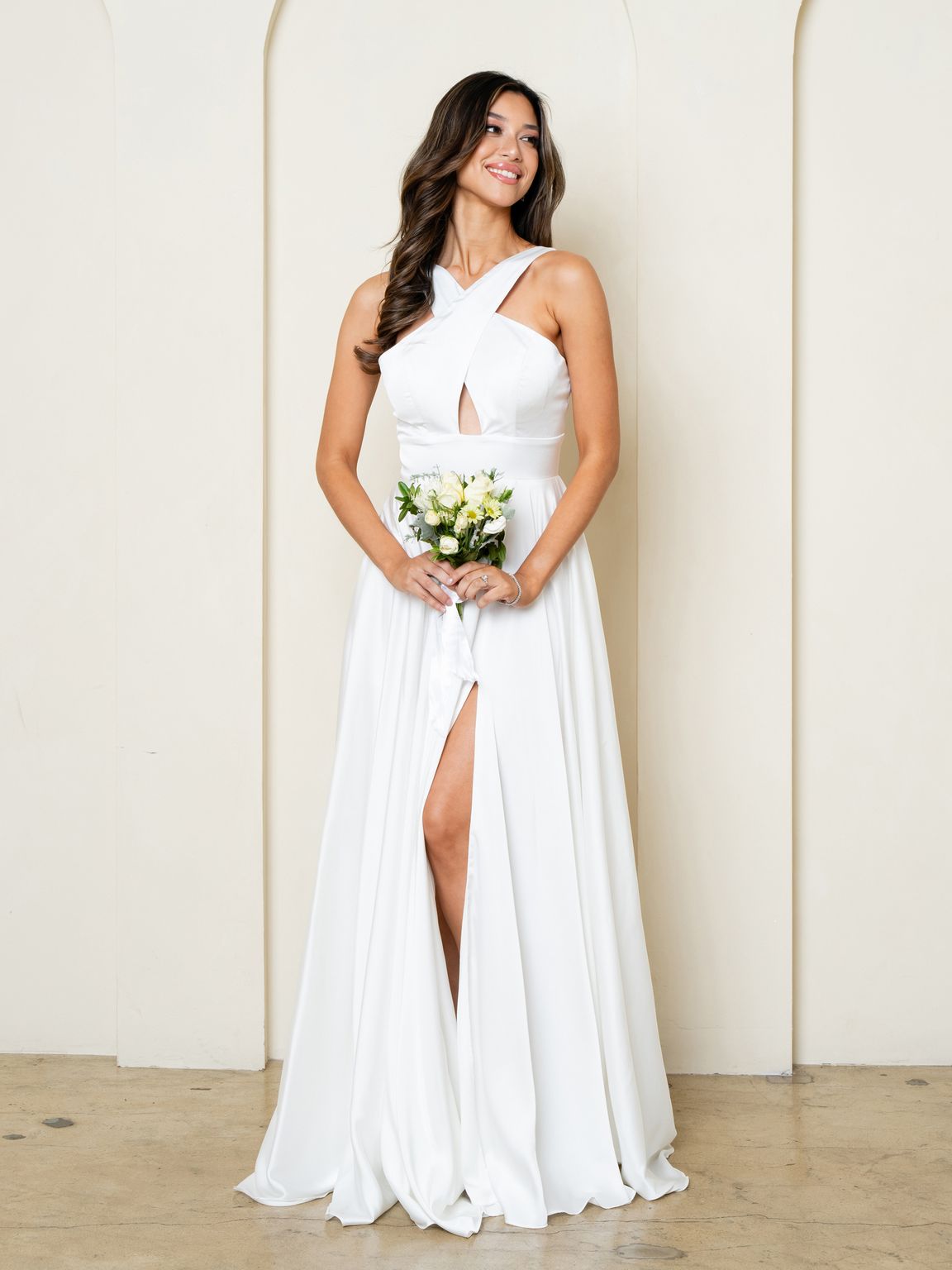 Eva Fashion 3512 A Line Simple Long Slit Wedding Dress