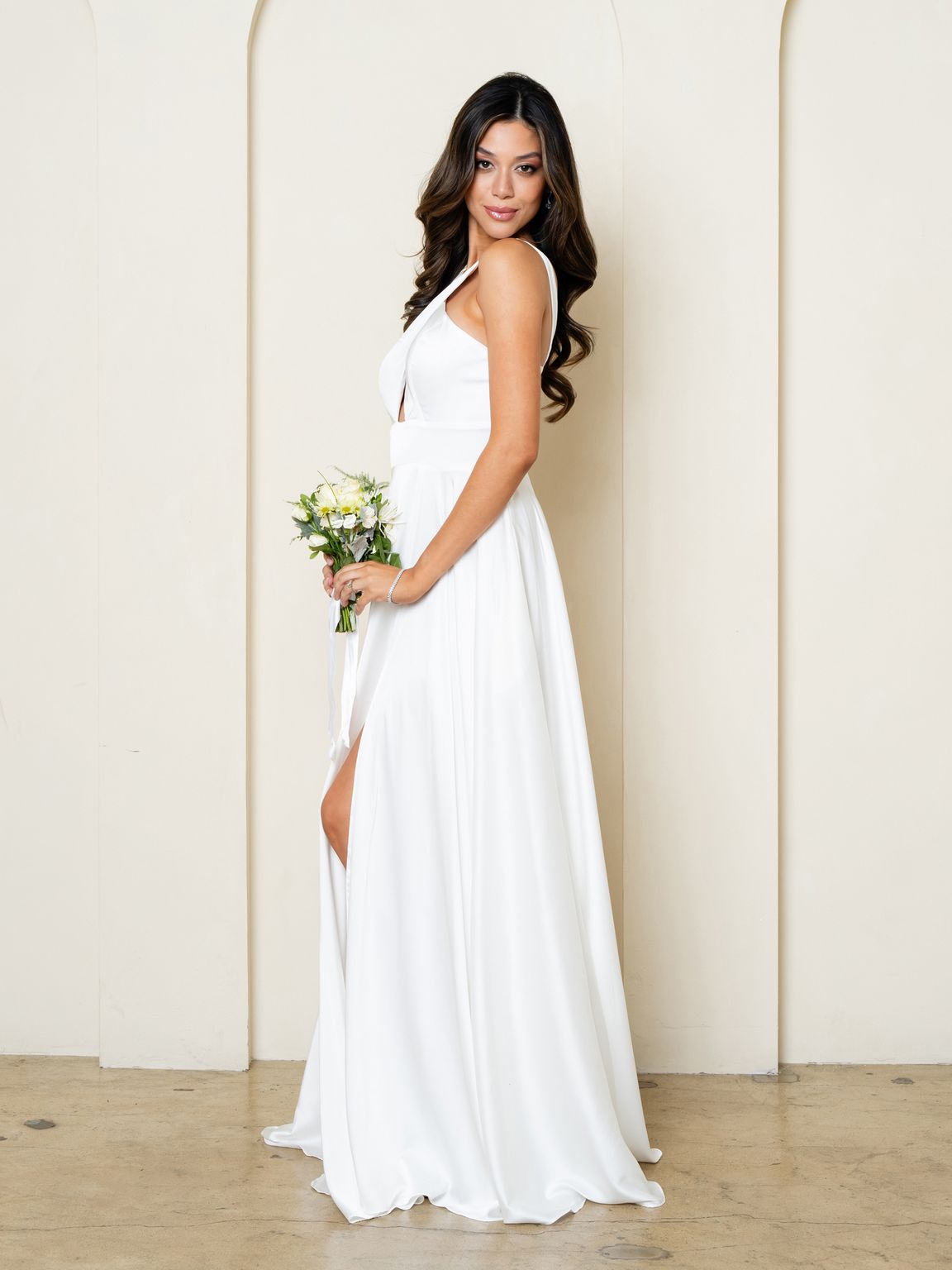 Eva Fashion 3512 A Line Simple Long Slit Wedding Dress
