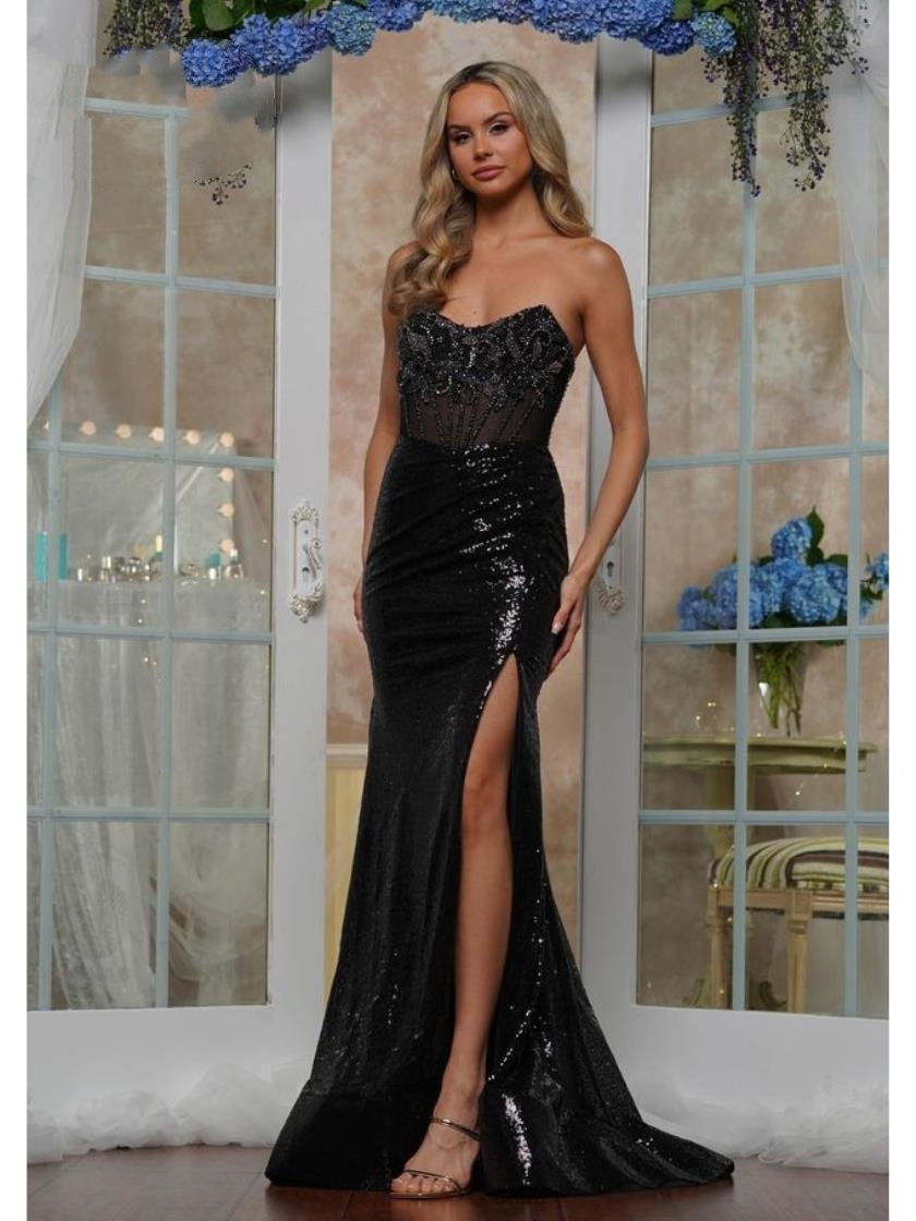 Prom Dresses Formal Long Slit Beaded Prom Dress Black