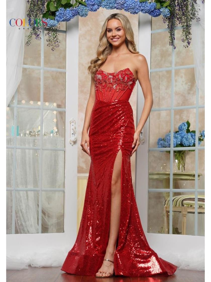 Colors 3512 Formal Long Slit Beaded Prom Dress