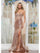 Prom Dresses Formal Long Slit Beaded Prom Dress Rose Gold