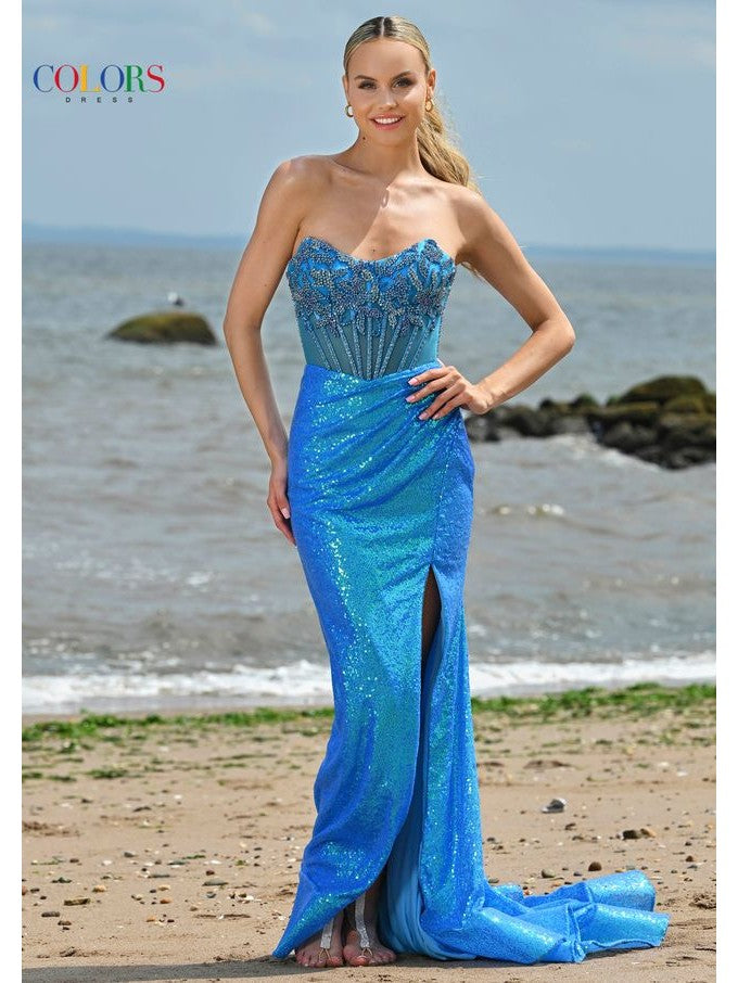 Colors 3512 Formal Long Slit Beaded Prom Dress