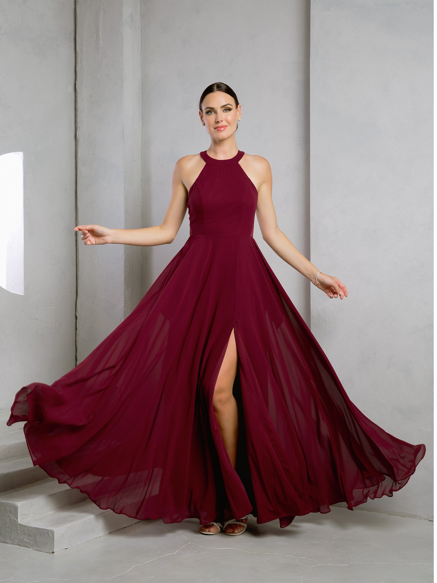 Eva Fashion 3513 A Line Formal Slit Prom Dress - Burgundy / 2XL Eva Fashion 3513 A Line Formal Slit Prom Dress - Burgundy / 2XL