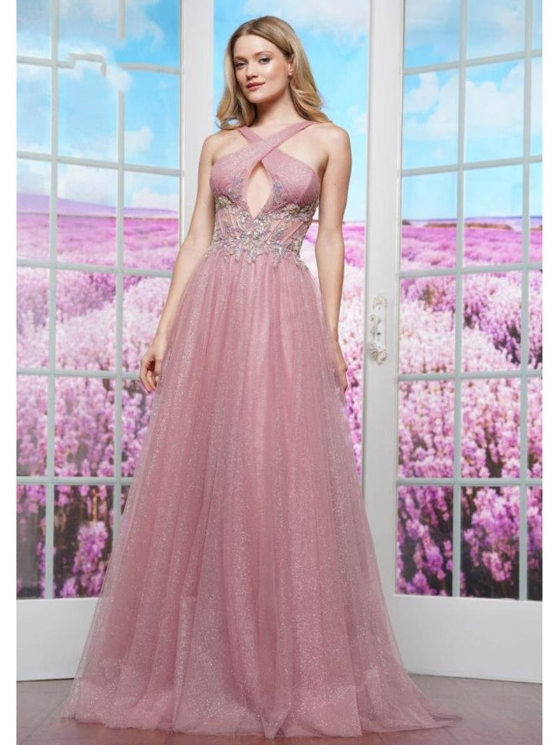Prom Dresses Formal Crossed Ball Gown Long Prom Dress Mauve