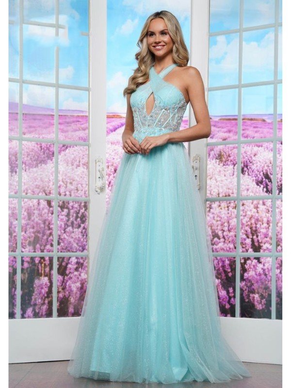 Prom Dresses Formal Crossed Ball Gown Long Prom Dress Tiffany Blue