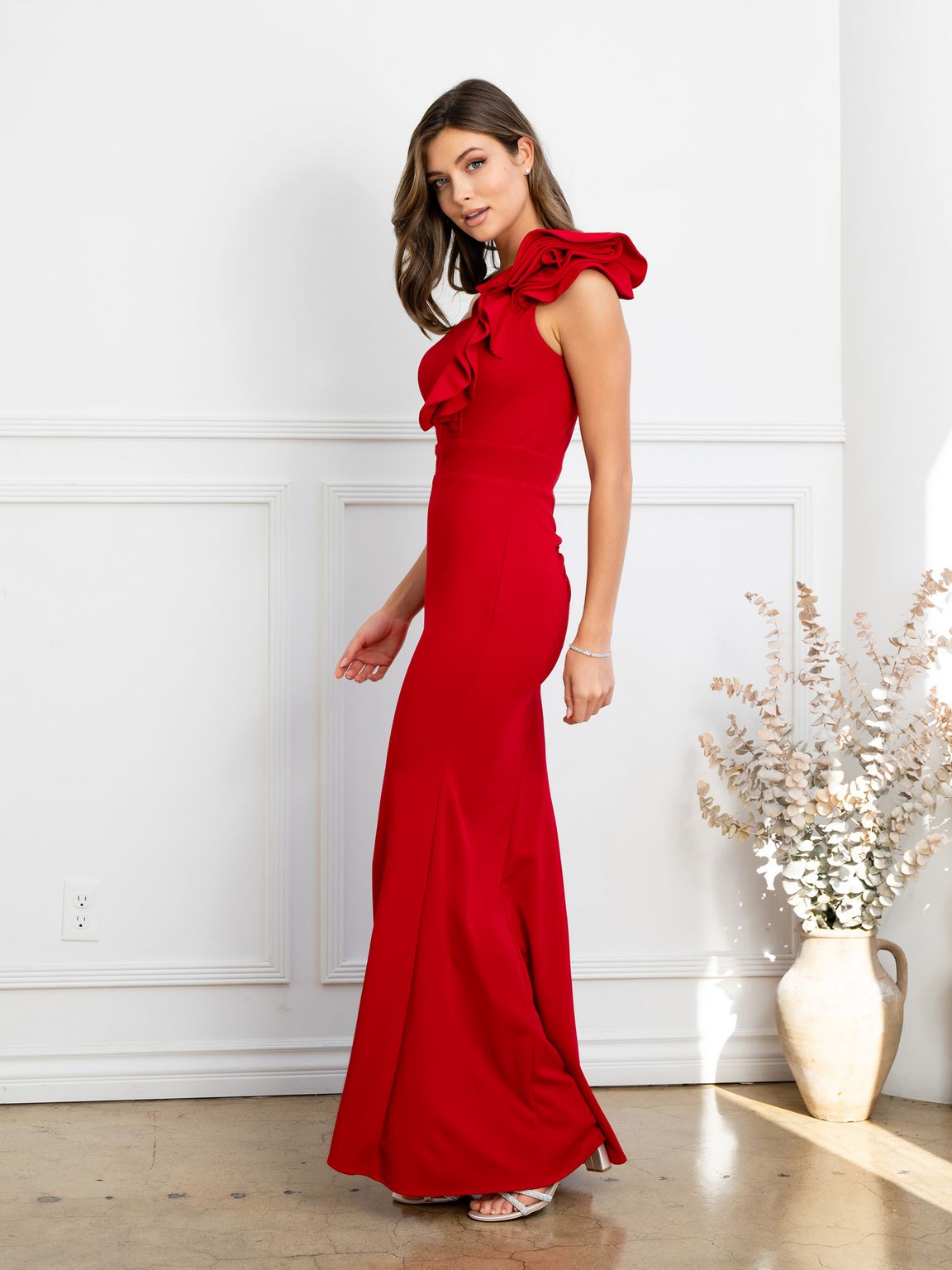 Eva Fashion 3515 Fitted Long Formal Ruffled Prom Dress