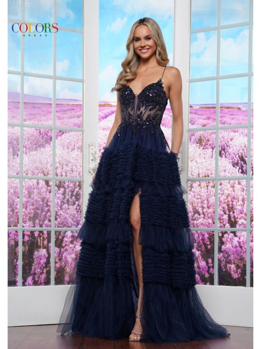 Colors 3515 Formal Ruffle Ball Gown Long Prom Dress