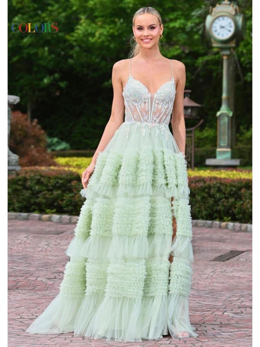 Colors 3515 Formal Ruffle Ball Gown Long Prom Dress