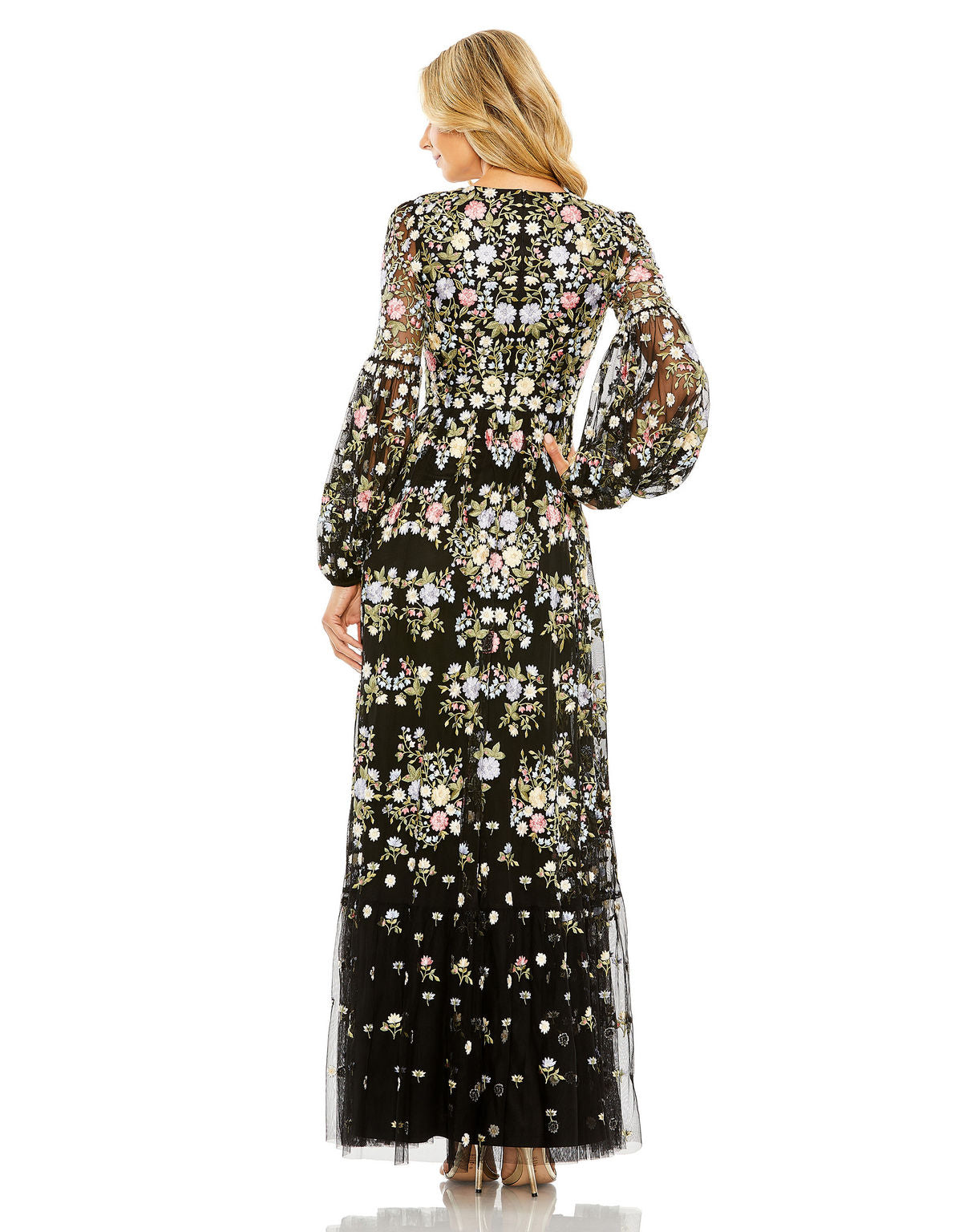 Black Mac Duggal 35161 Long Sleeve Floral Formal Dress for $399.0 – The