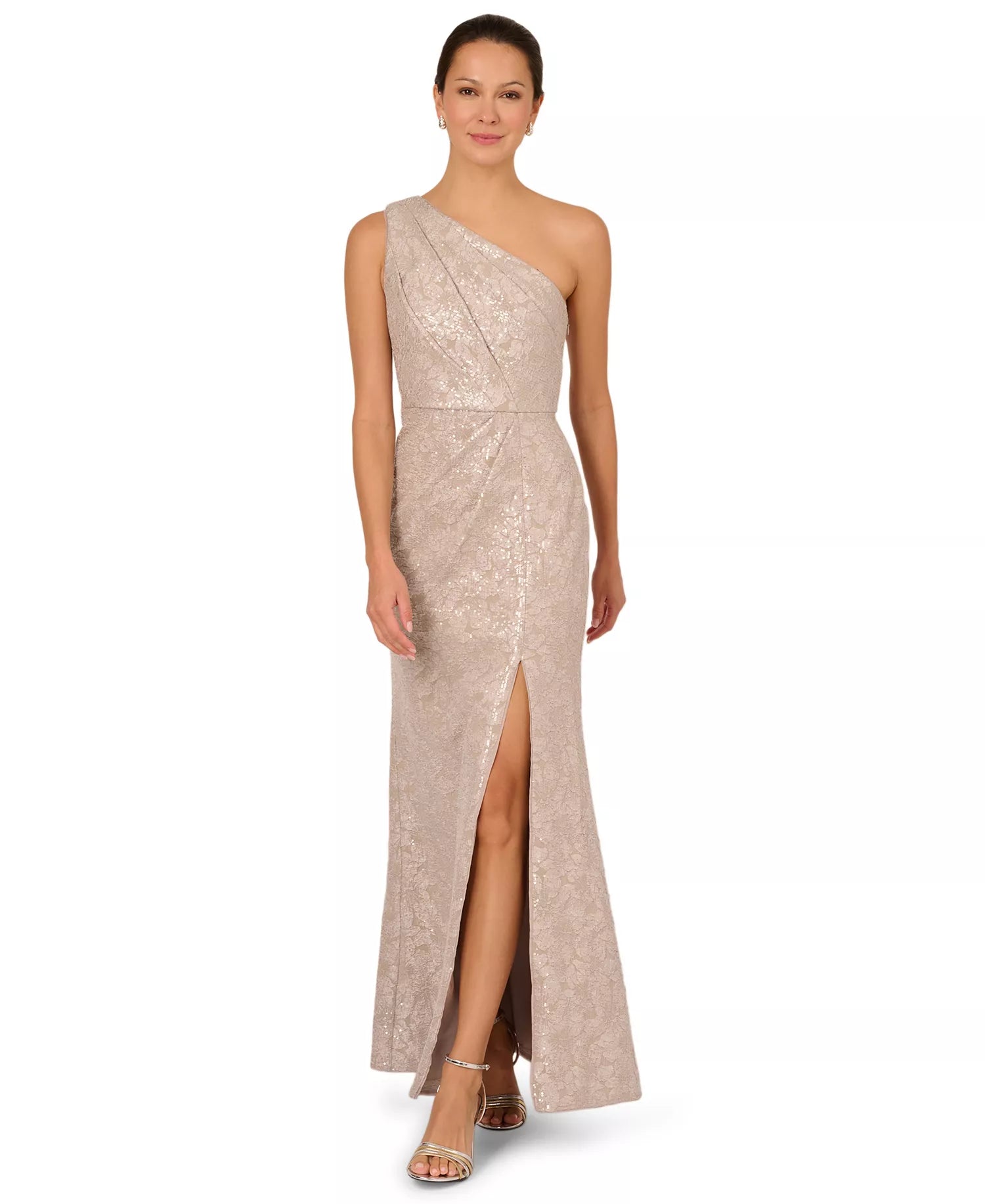 One Shoulder Jacquard Gown Adrianna Papell AP1E212660