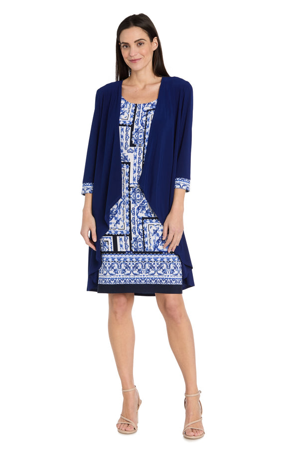 Short Printed Dress Mother of the Bride Two Piece R&M Richards 3517