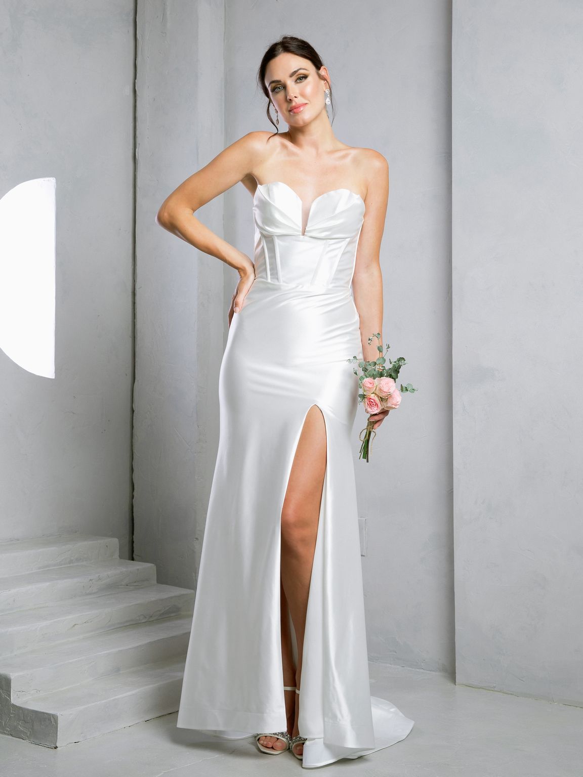 Eva Fashion 3518 Simple Long Fitted Corset Wedding Dress