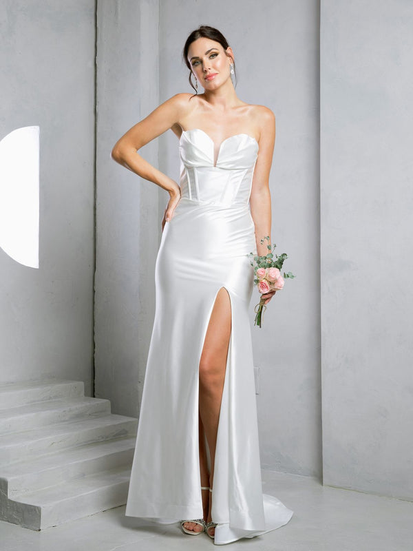 Eva Fashion 3518 Simple Long Fitted Corset Wedding Dress
