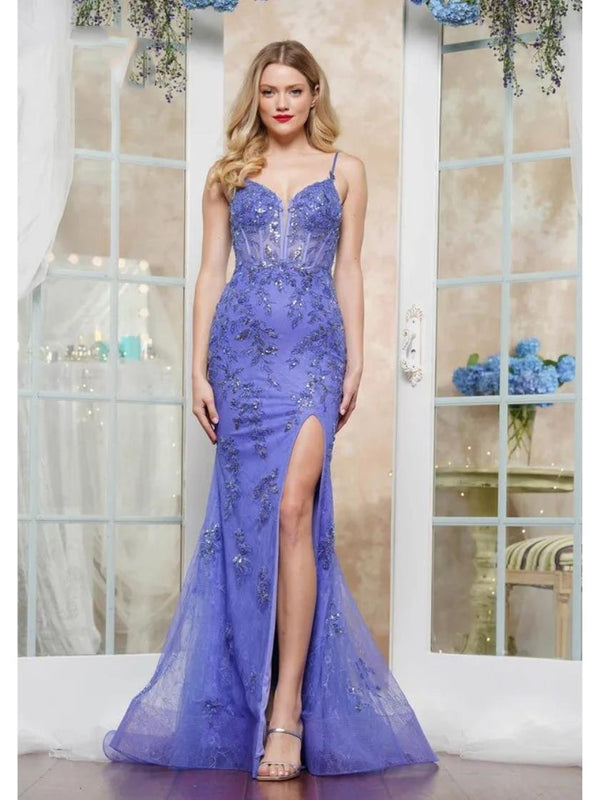 Colors 3518 Formal Long Slit Fitted Prom Dress