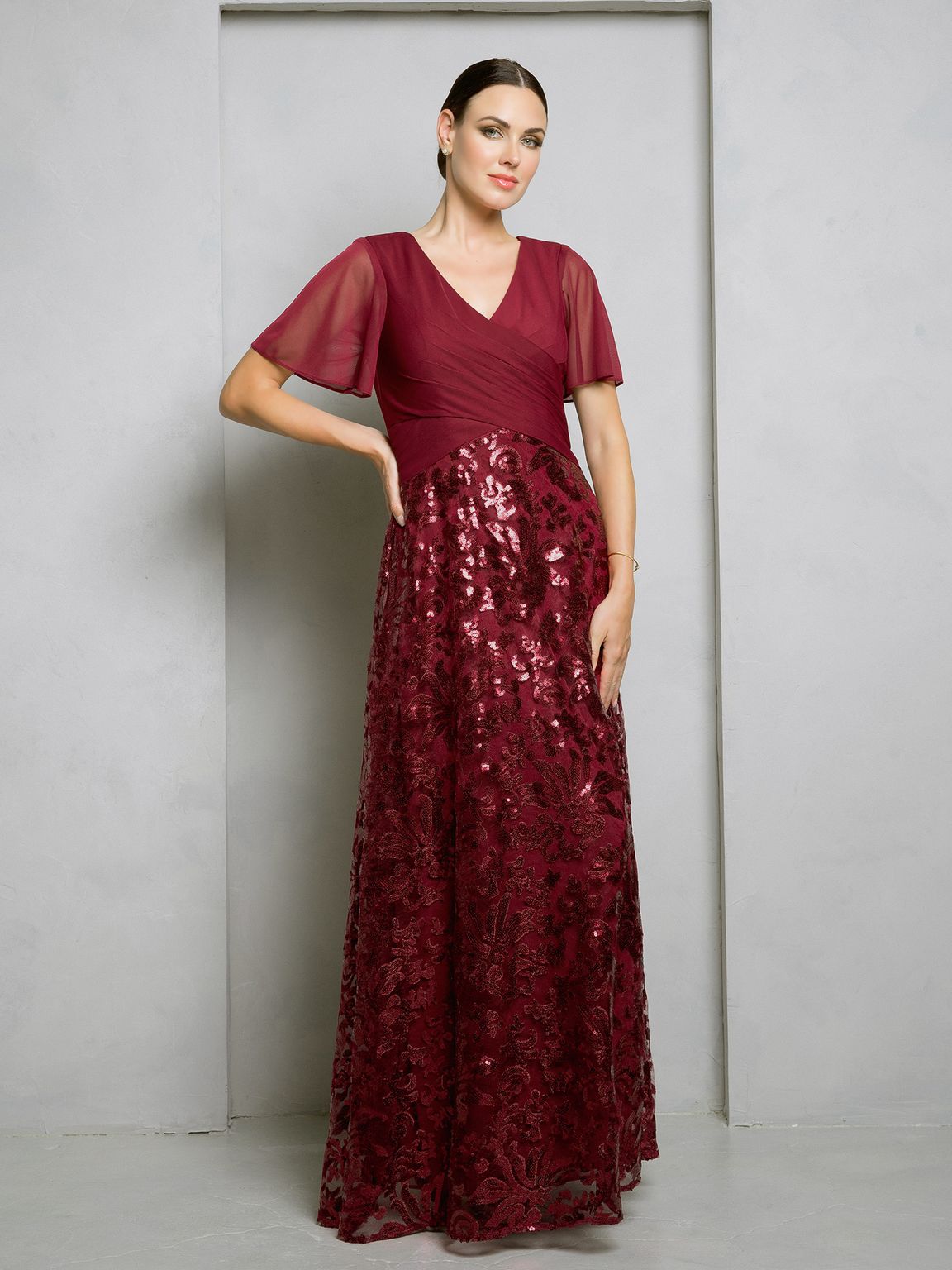 Eva Fashion 3519 Mother of the Bride Long Sequin Lace Formal Dress - Plum / L Eva Fashion 3519 Mother of the Bride Long Sequin Lace Formal Dress - Plum / L