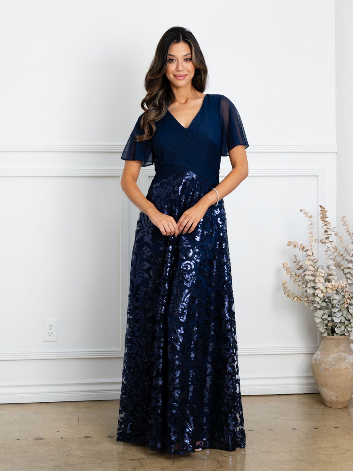 Eva Fashion 3519 Mother of the Bride Long Sequin Lace Formal Dress - Plum / L Eva Fashion 3519 Mother of the Bride Long Sequin Lace Formal Dress - Plum / L