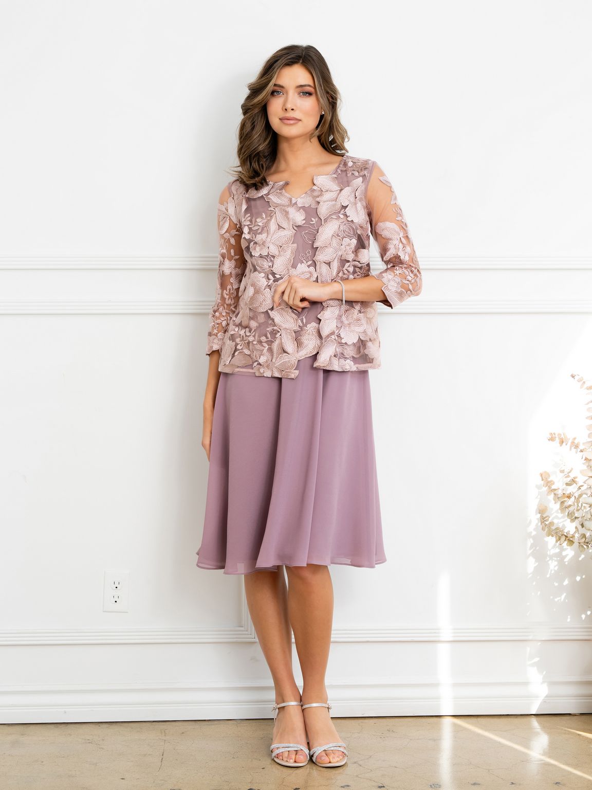 Eva Fashion 3524 Short Mother of the Bride Lace Jacket Dress