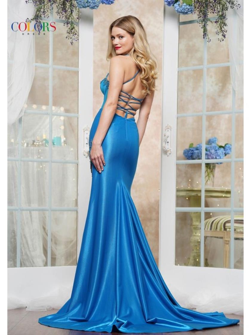 Colors 3524 Fitted Formal Metallic Long Prom Dress