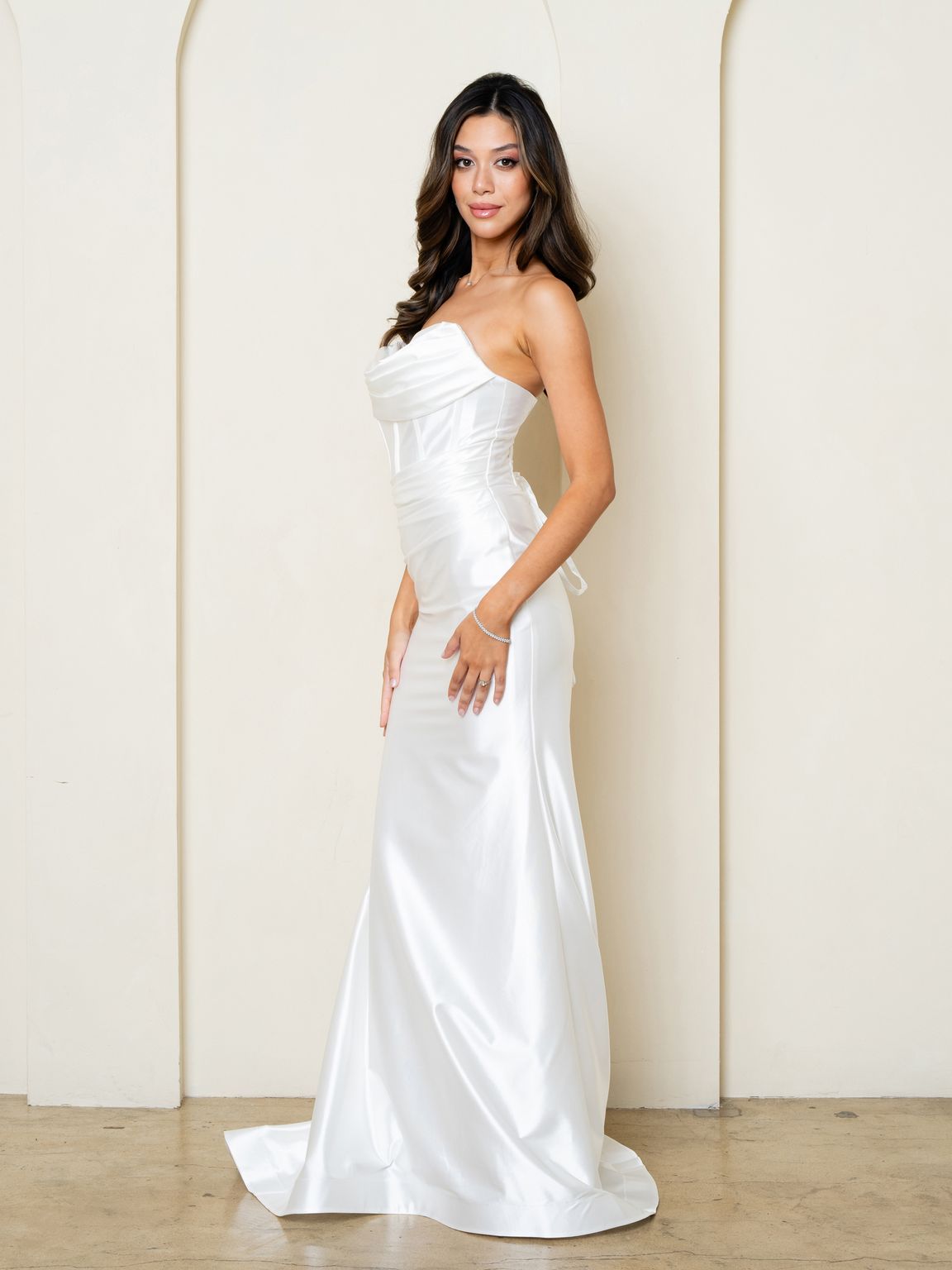 Eva Fashion 3526 Long Simple Fitted Cowl Wedding Dress