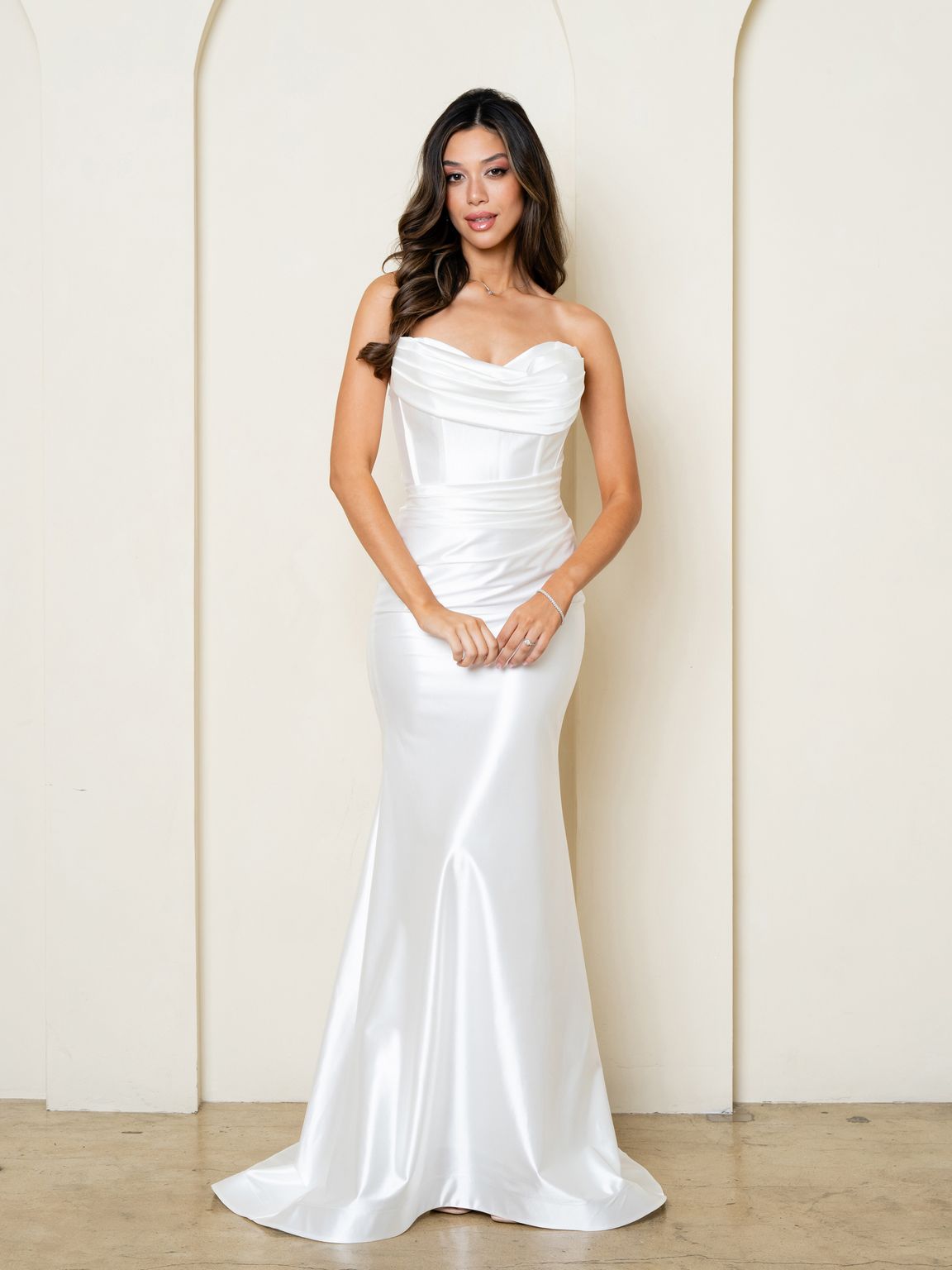 Eva Fashion 3526 Long Simple Fitted Cowl Wedding Dress