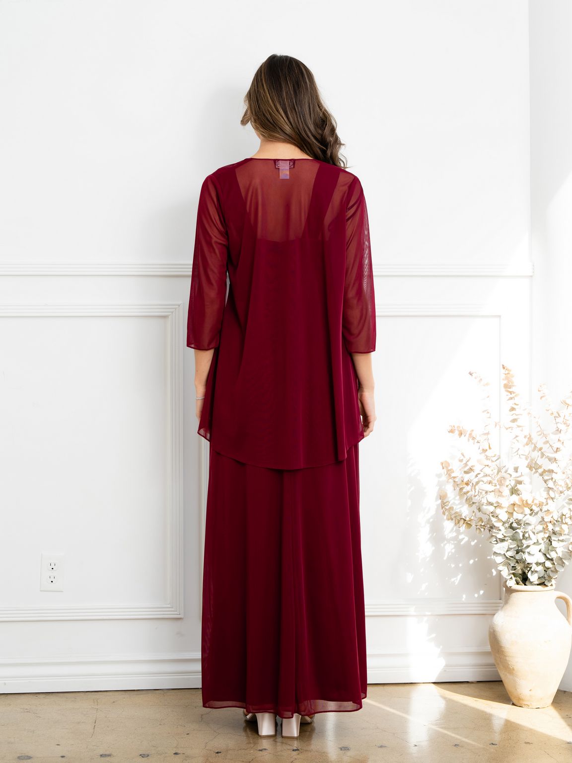 red long sleeve two piece prom dress Eva Fashion 3527 Two Piece Long Formal Beaded Evening Dress