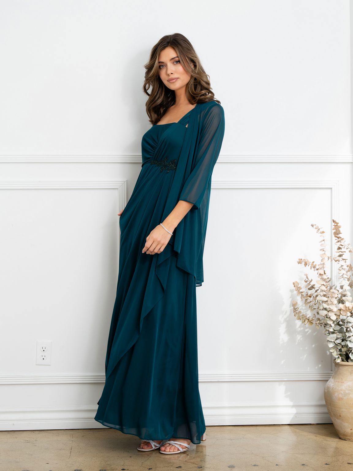 Burgundy Eva Fashion 3527 Two Piece Long Formal Beaded Evening