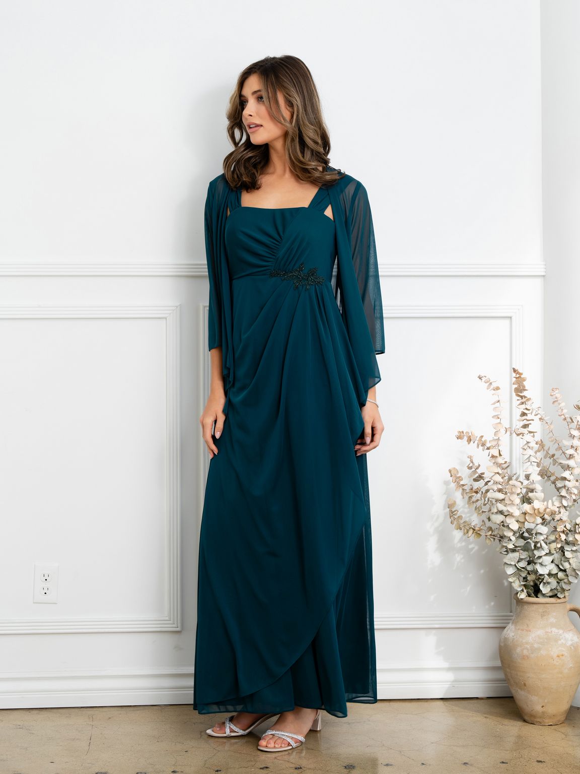 Eva Fashion 3527 Two Piece Long Formal Beaded Evening Dress - Hunter Green / 4XL Eva Fashion 3527 Two Piece Long Formal Beaded Evening Dress - Hunter Green / 4XL