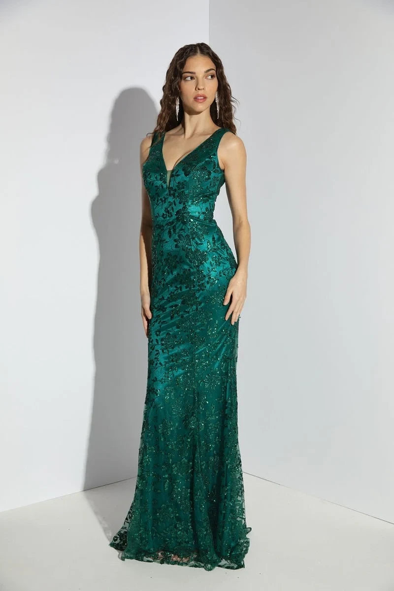 Prom Dresses Formal Prom Long Glitter Fitted Dress Eureka Fashion 9706 Emerald Green